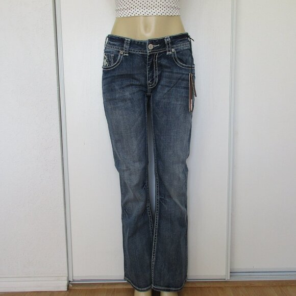 New ROCK & ROLL Cowgirl Jeans Size 32 X 34 Embellished Bootcut Denim - Picture 2 of 14